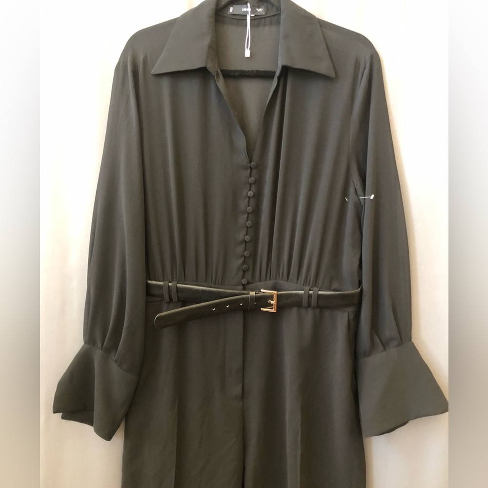 Mango belted long sleeve jumpsuit in black, Sz XL, New, crepe/chiffon - Picture 7 of 10